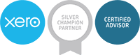 Image displaying badges for Xero, Silver Champion Partner & Certified Advisor